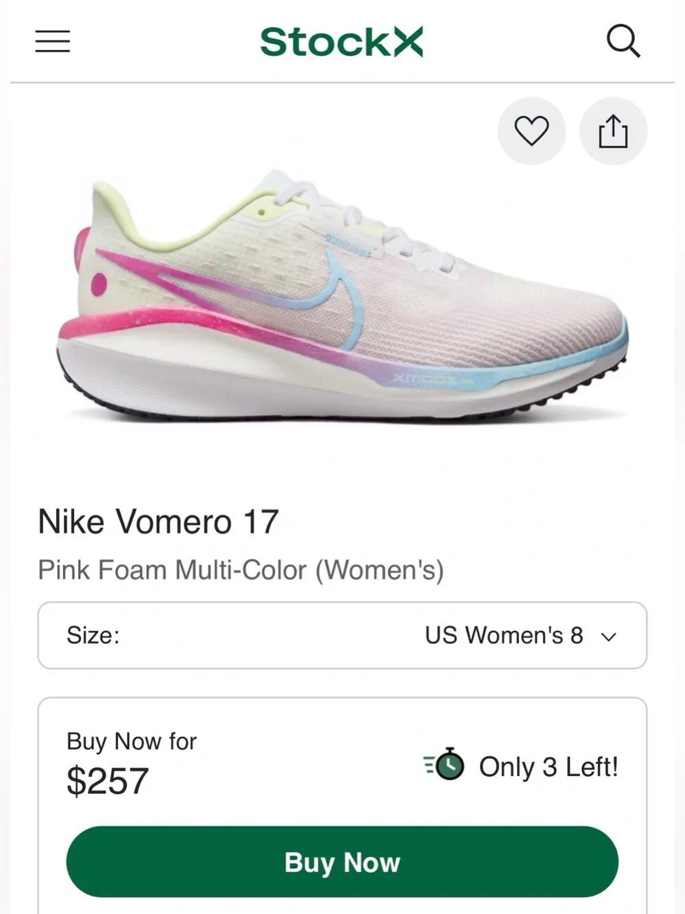 Nike ZoomX Vomero 17 Pink Foam Multi Color Size 9.5